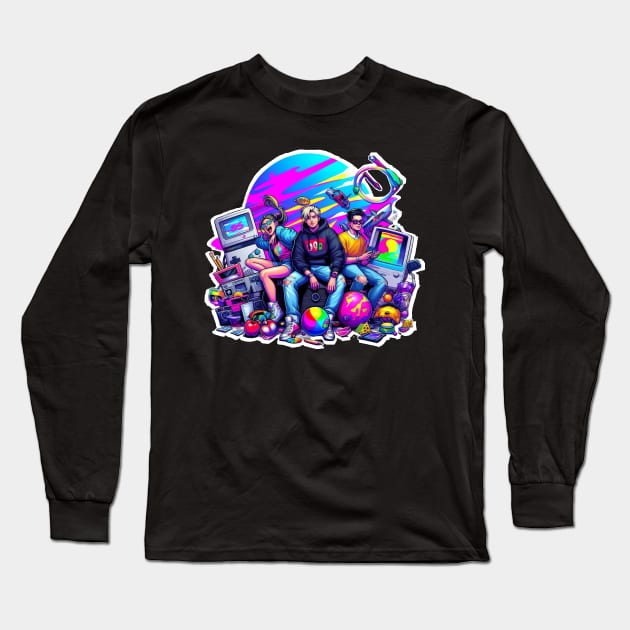 90s Kids Graphic Tee Long Sleeve T-Shirt by NostalgiaUltra